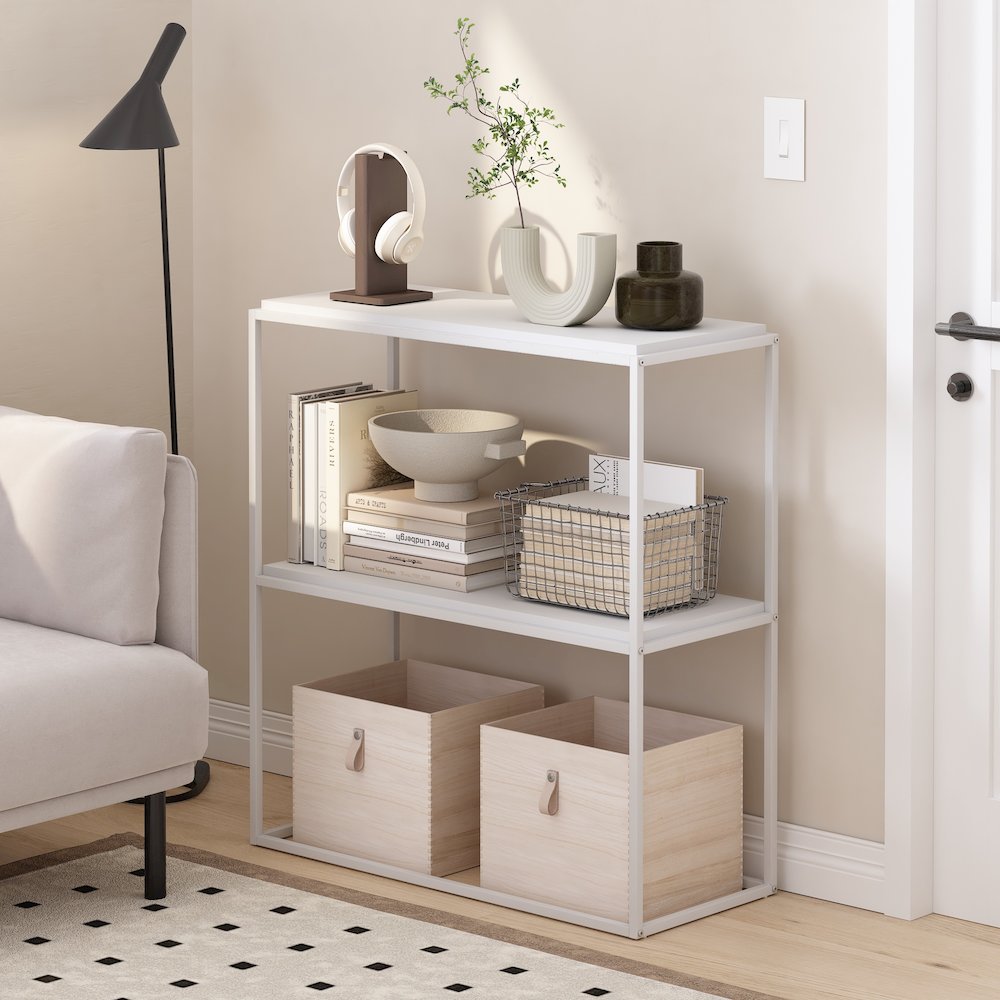 Moretti Modern Lifestyle Wide Stackable Shelf, 2-Tier, Solid White/White