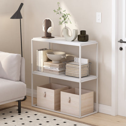 Moretti Modern Lifestyle Wide Stackable Shelf, 2-Tier, Solid White/White