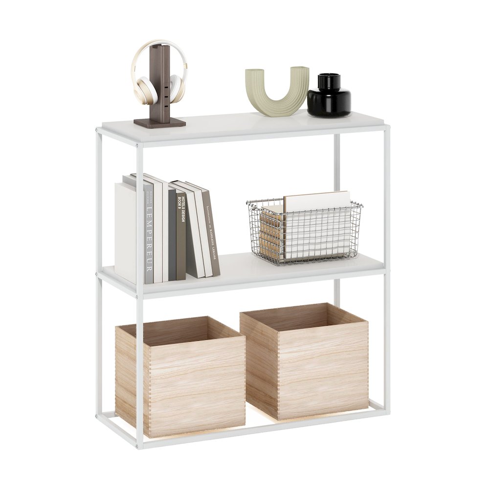 Moretti Modern Lifestyle Wide Stackable Shelf, 2-Tier, Solid White/White