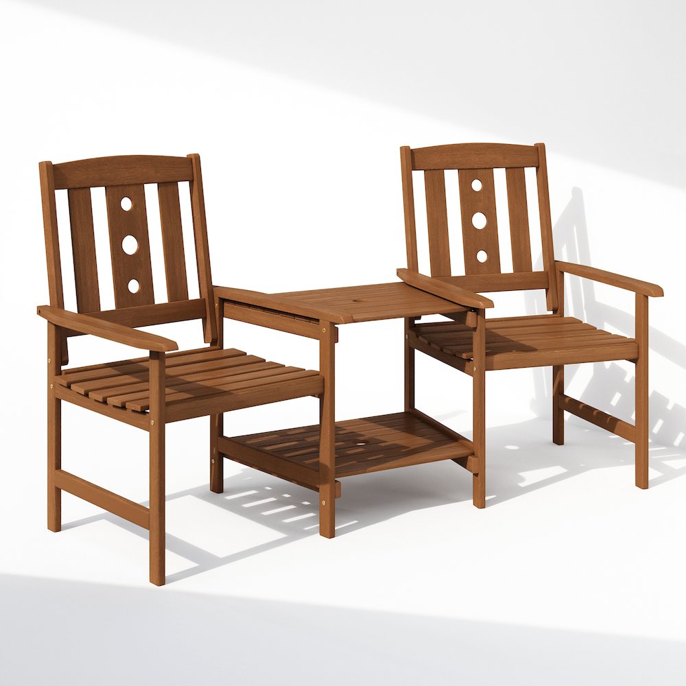 Dalam Hardwood Conversation Set with Attached Coffee Table and Umbrella Hole