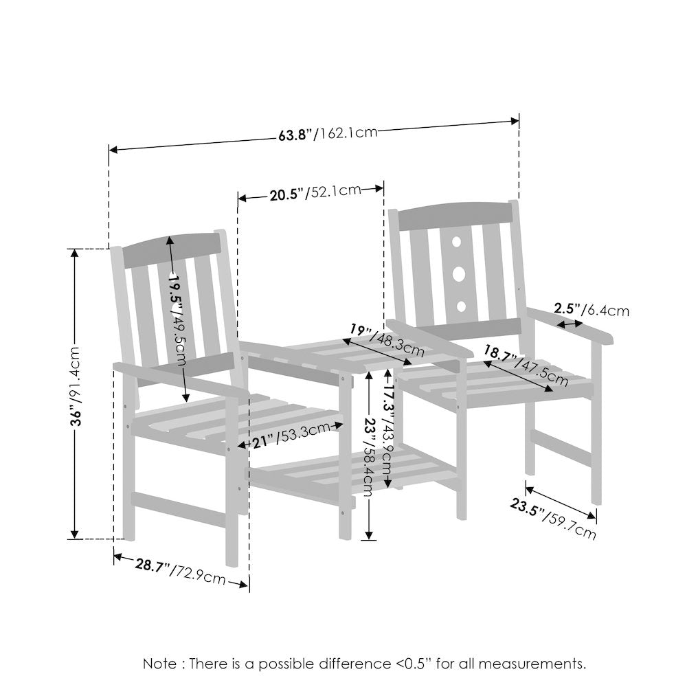 Dalam Hardwood Conversation Set with Attached Coffee Table and Umbrella Hole