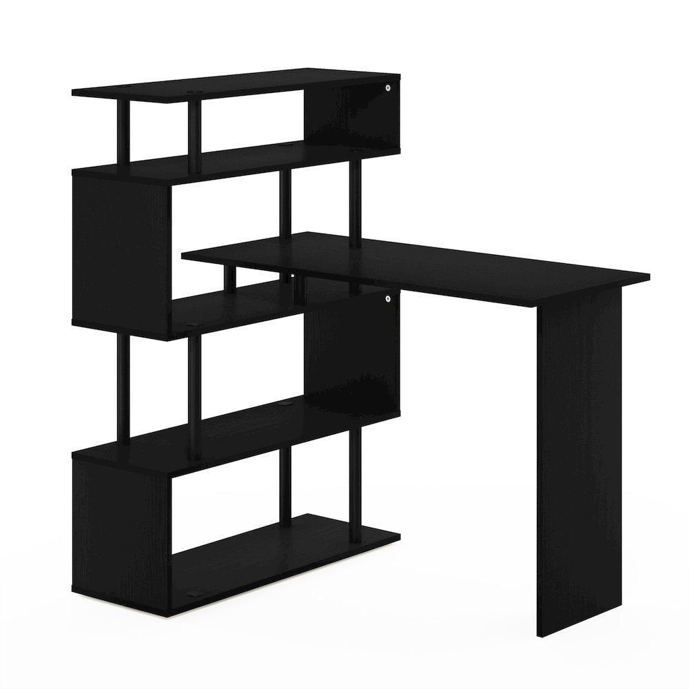 Classic L-Shape Computer Desk, Writing Desk with 5-Tier S-Shaped Side Shelves
