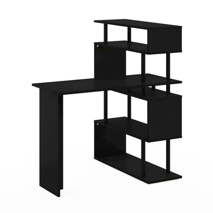 Classic L-Shape Computer Desk, Writing Desk with 5-Tier S-Shaped Side Shelves