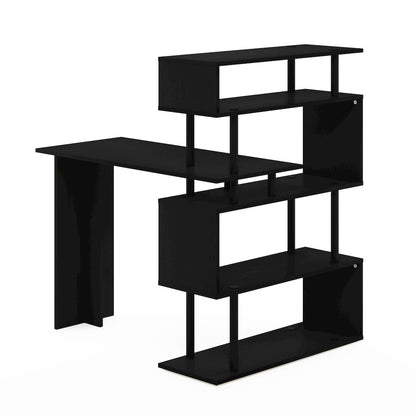 Classic L-Shape Computer Desk, Writing Desk with 5-Tier S-Shaped Side Shelves