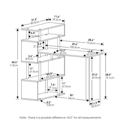 Classic L-Shape Computer Desk, Writing Desk with 5-Tier S-Shaped Side Shelvesnch