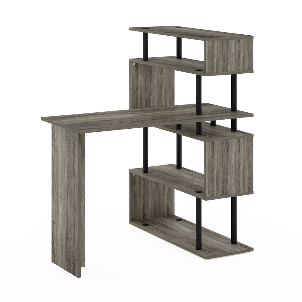 Classic L-Shape Computer Desk, Writing Desk with 5-Tier S-Shaped Side Shelvesnch