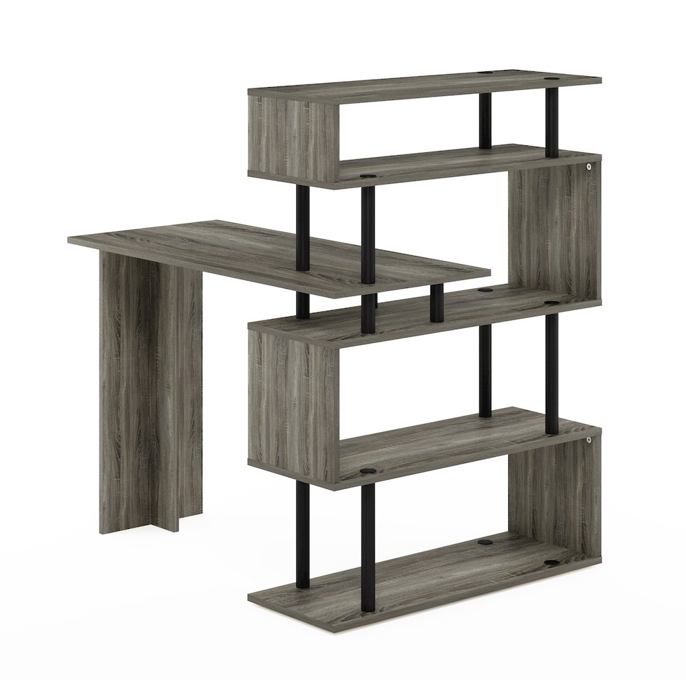 Classic L-Shape Computer Desk, Writing Desk with 5-Tier S-Shaped Side Shelvesnch