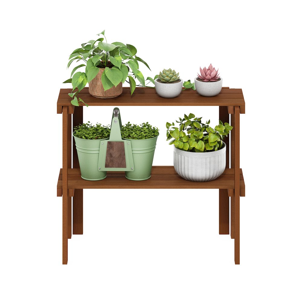 Tioman Outdoor Toolless Multipurpose Display Shelf, Plant Stand, 2-Tier, Natural
