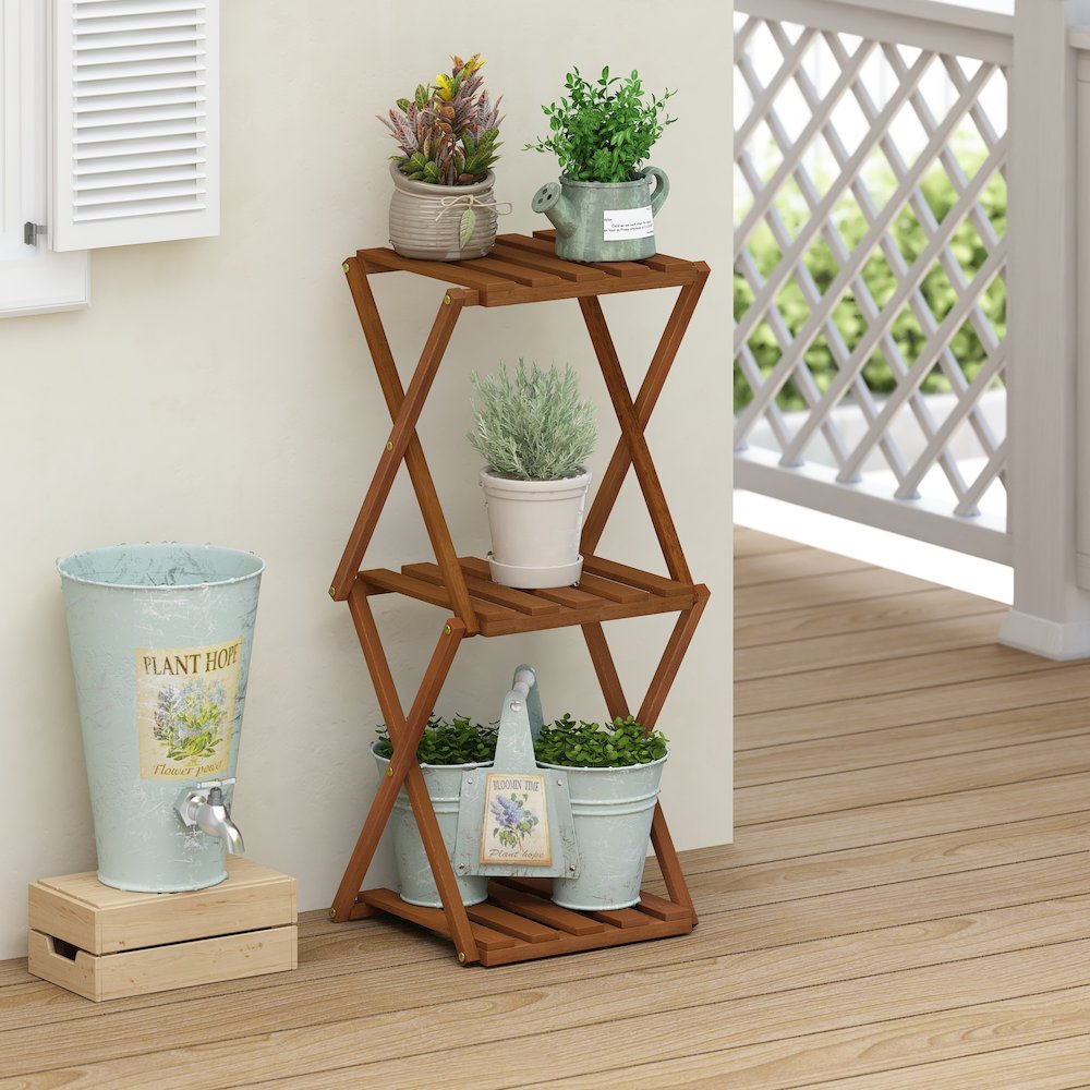 Outdoor Toolless Multipurpose Folding Display Shelf, Plant Stand, Side Table