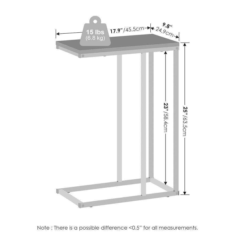 C-Shaped Side Table, End Table for Couch, Sofa & Bed with Metal Frame