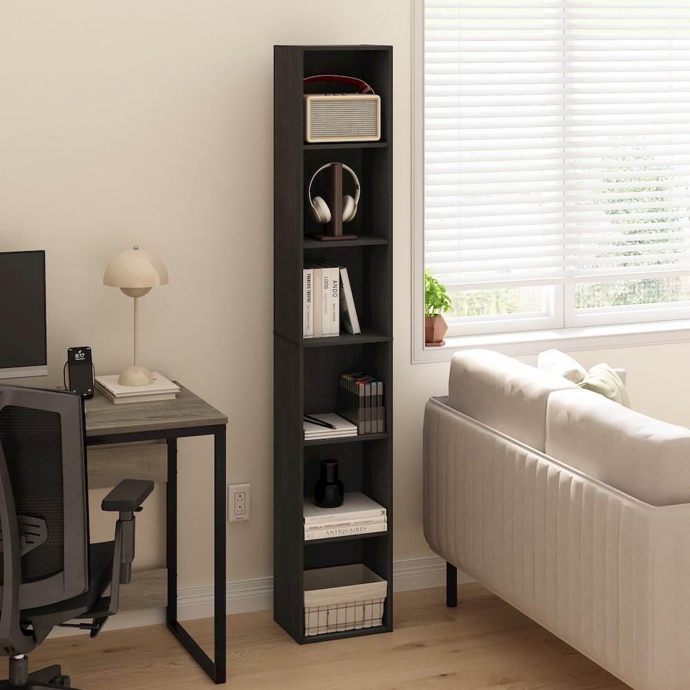 Luder 6-Tier Open Shelf Bookcase, Blackwood