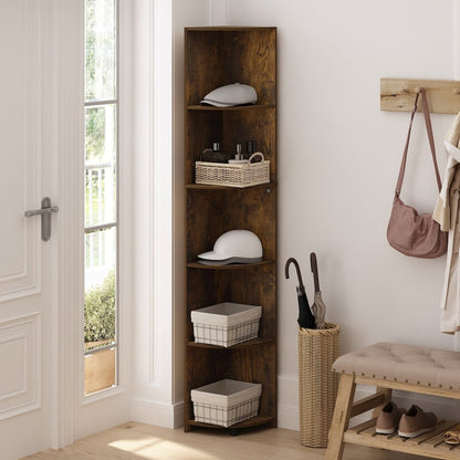 Econ 5-Tier Corner Shelf Bookcase, Bookshelf, Amber Pine
