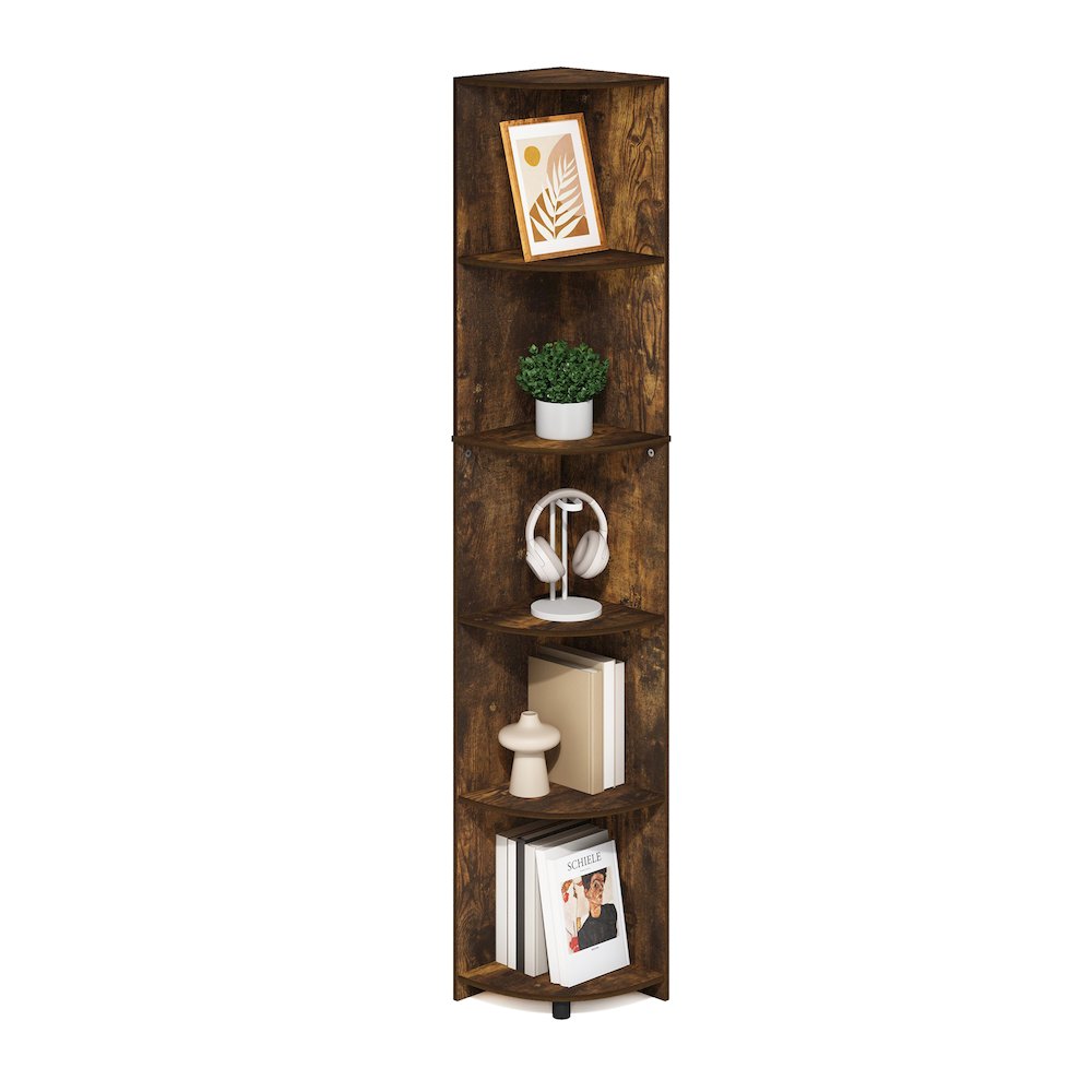 Econ 5-Tier Corner Shelf Bookcase, Bookshelf, Amber Pine