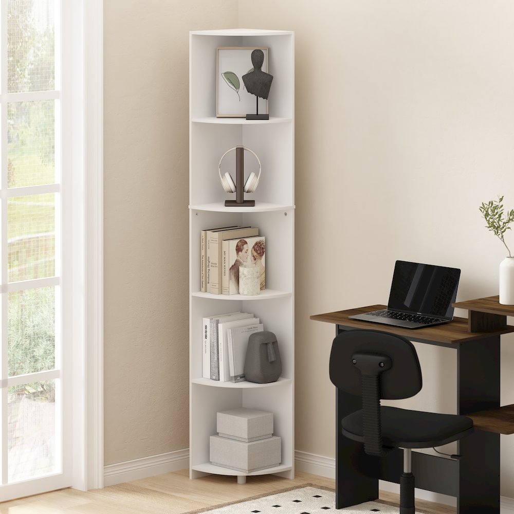 Econ 5-Tier Corner Shelf Bookcase, Bookshelf, White