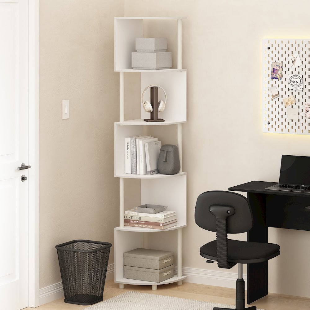Econ 5-Tier Zigzag Corner Shelf Bookcase, Bookshelf, White/White