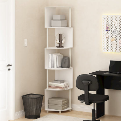 Econ 5-Tier Zigzag Corner Shelf Bookcase, Bookshelf, White/White