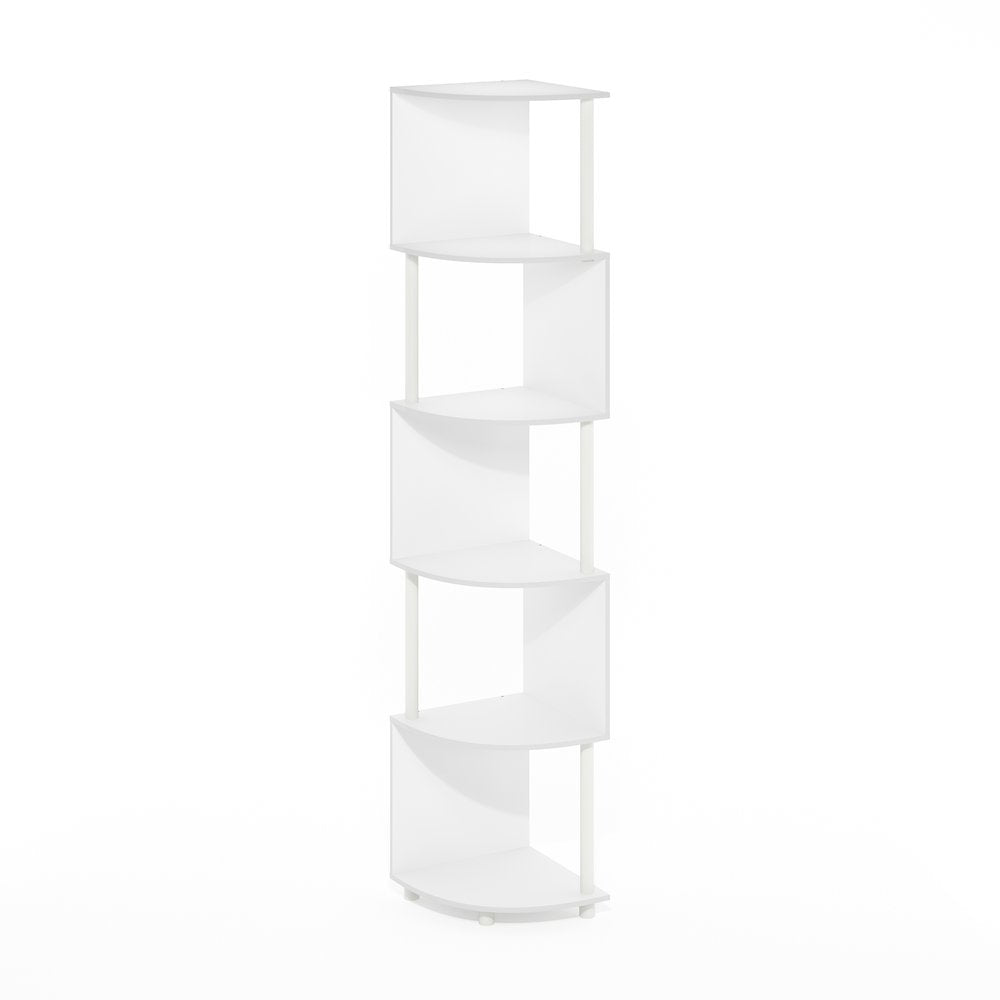 Econ 5-Tier Zigzag Corner Shelf Bookcase, Bookshelf, White/White