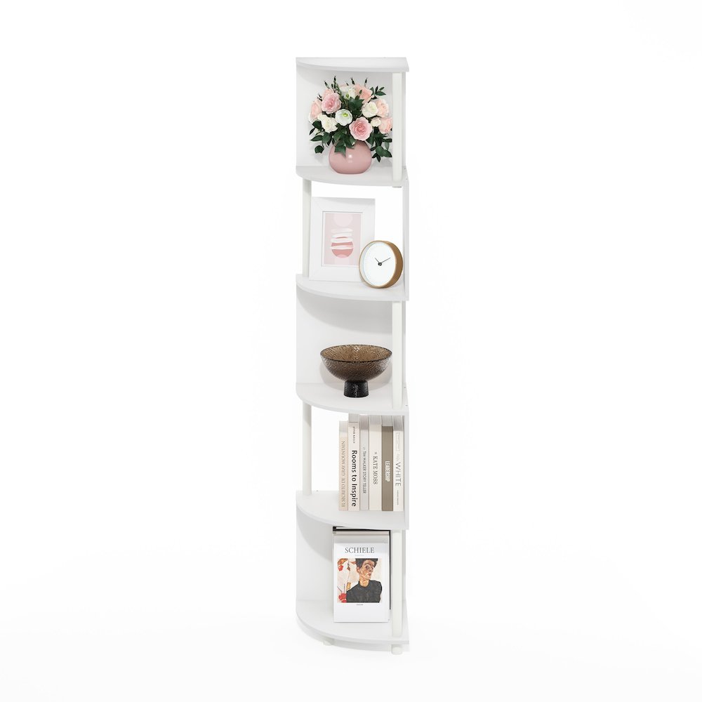 Econ 5-Tier Zigzag Corner Shelf Bookcase, Bookshelf, White/White