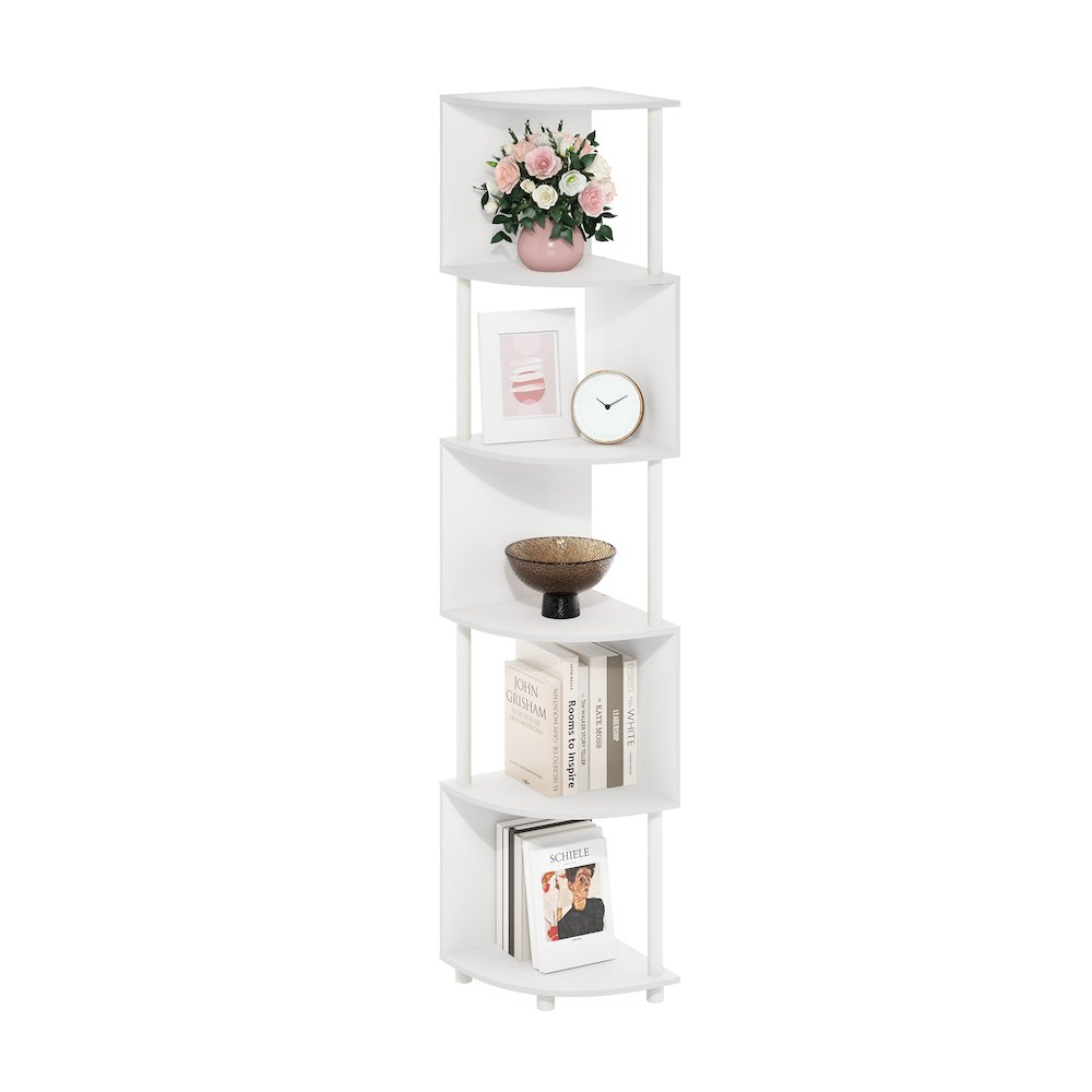 Econ 5-Tier Zigzag Corner Shelf Bookcase, Bookshelf, White/White
