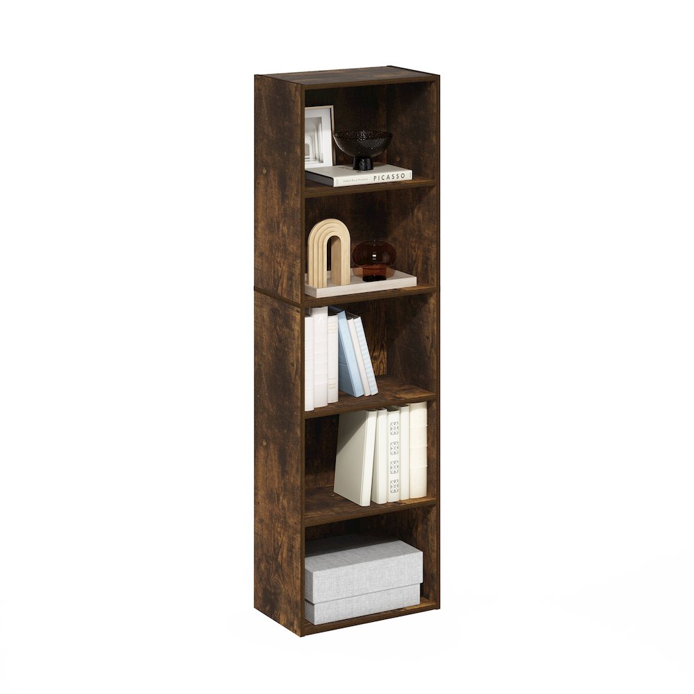 Luder 5-Tier Reversible Color Open Shelf Bookcase, Amber Pine
