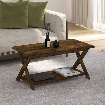 Modern Simplistic Criss-Crossed Coffee Table, Amber Pine