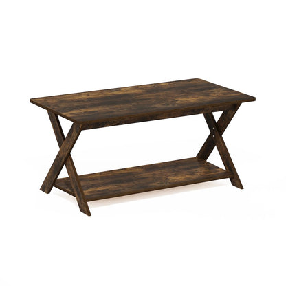 Modern Simplistic Criss-Crossed Coffee Table, Amber Pine