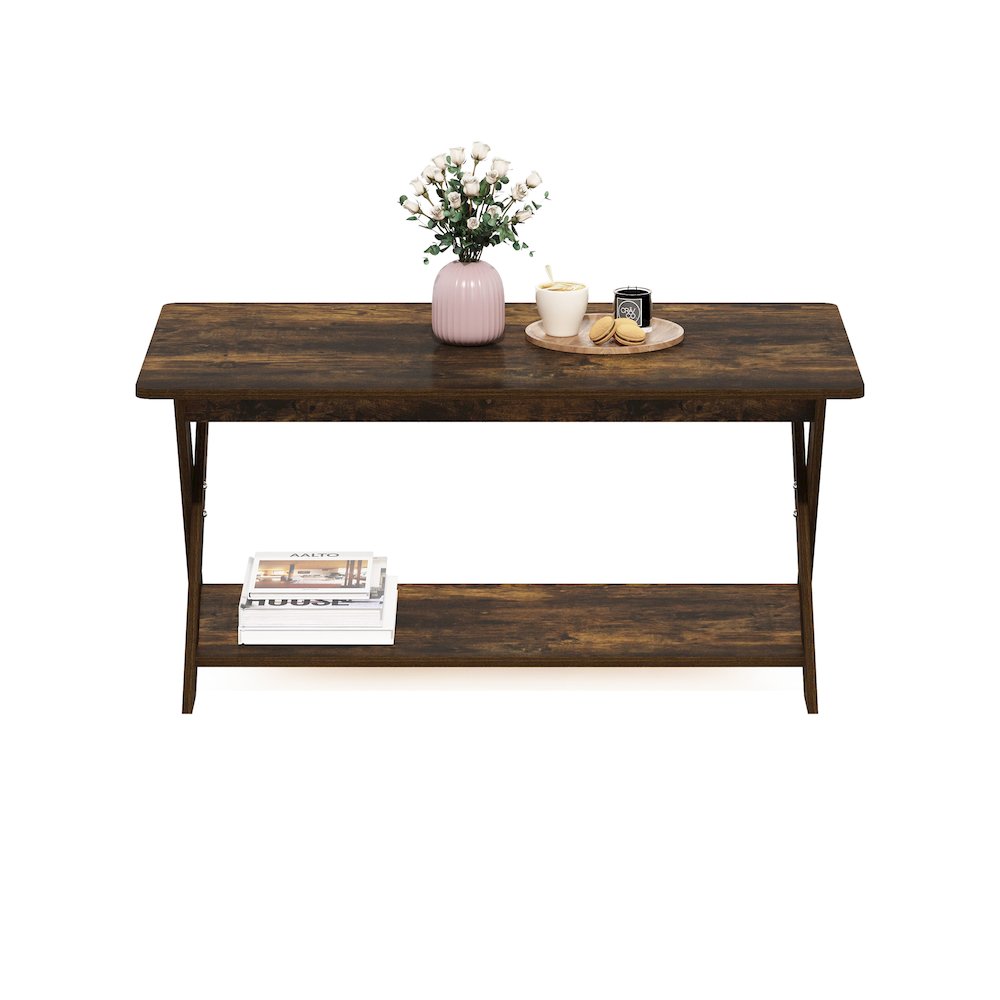 Modern Simplistic Criss-Crossed Coffee Table, Amber Pine
