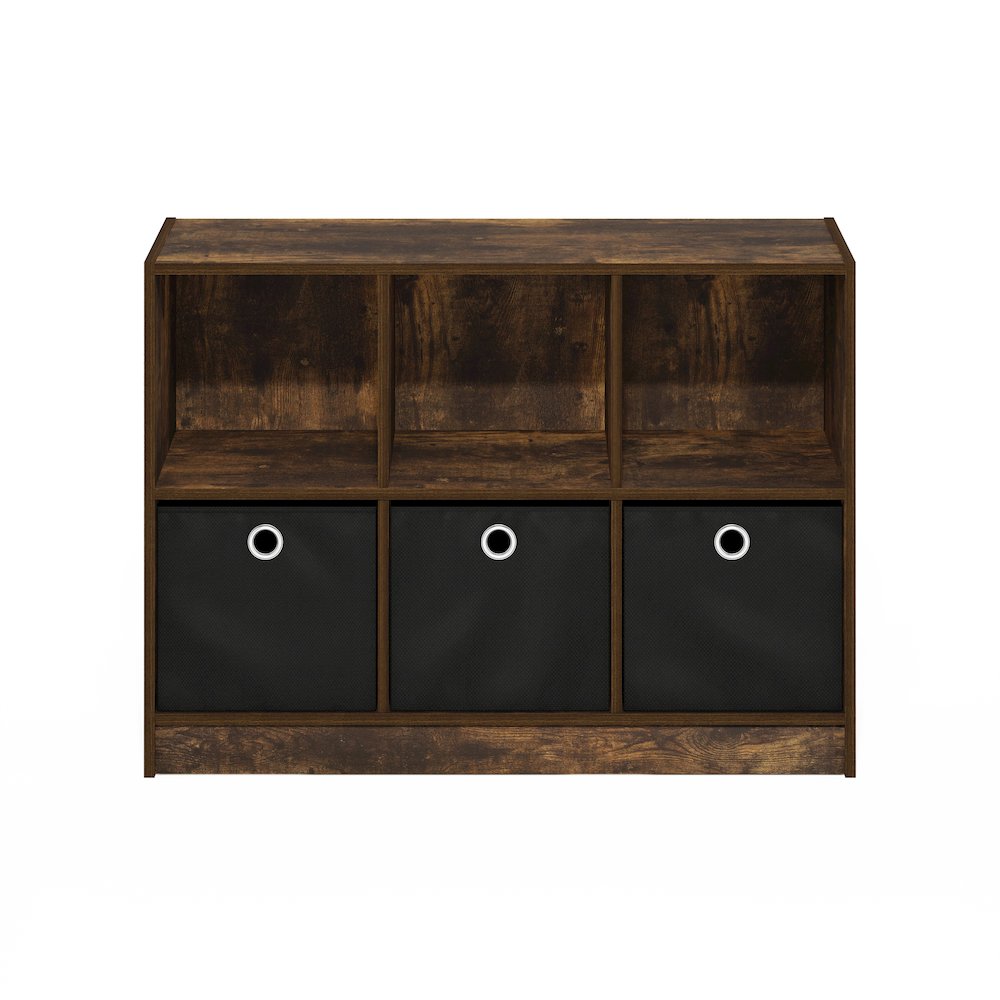 Basic 3x2 Bookcase Storage w/Bins, Amber Pine/Black