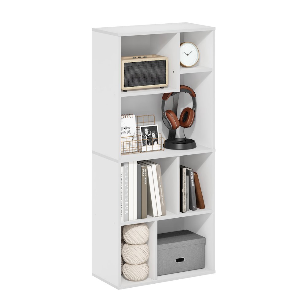 Daly 7-Cube Irregular Cubes Bookcase, Bookshelf, Storage Organizer, White