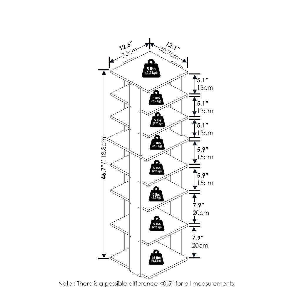 8-Tier Vertical Space Saving Free Standing Shoe Tower, Shoe Rack