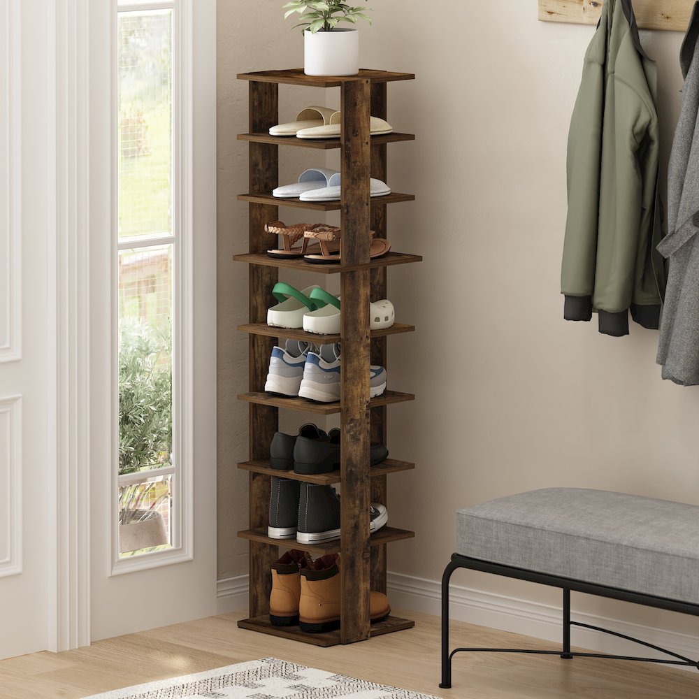 9-Tier Vertical Space Saving Free Standing Shoe Tower, Shoe Rack