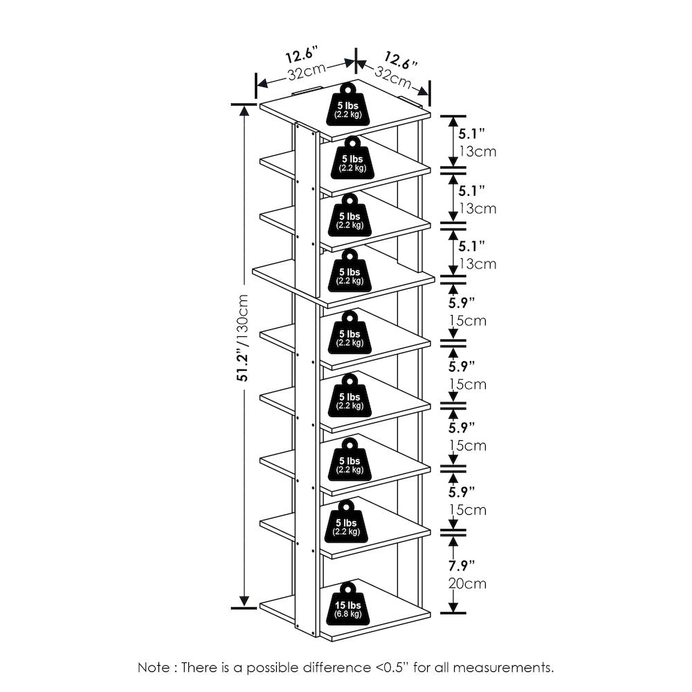 9-Tier Vertical Space Saving Free Standing Shoe Tower, Shoe Rack