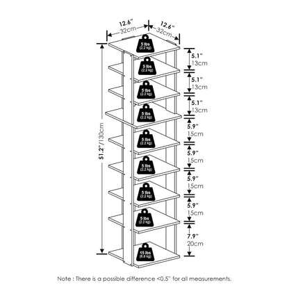 9-Tier Vertical Space Saving Free Standing Shoe Tower, Shoe Rack
