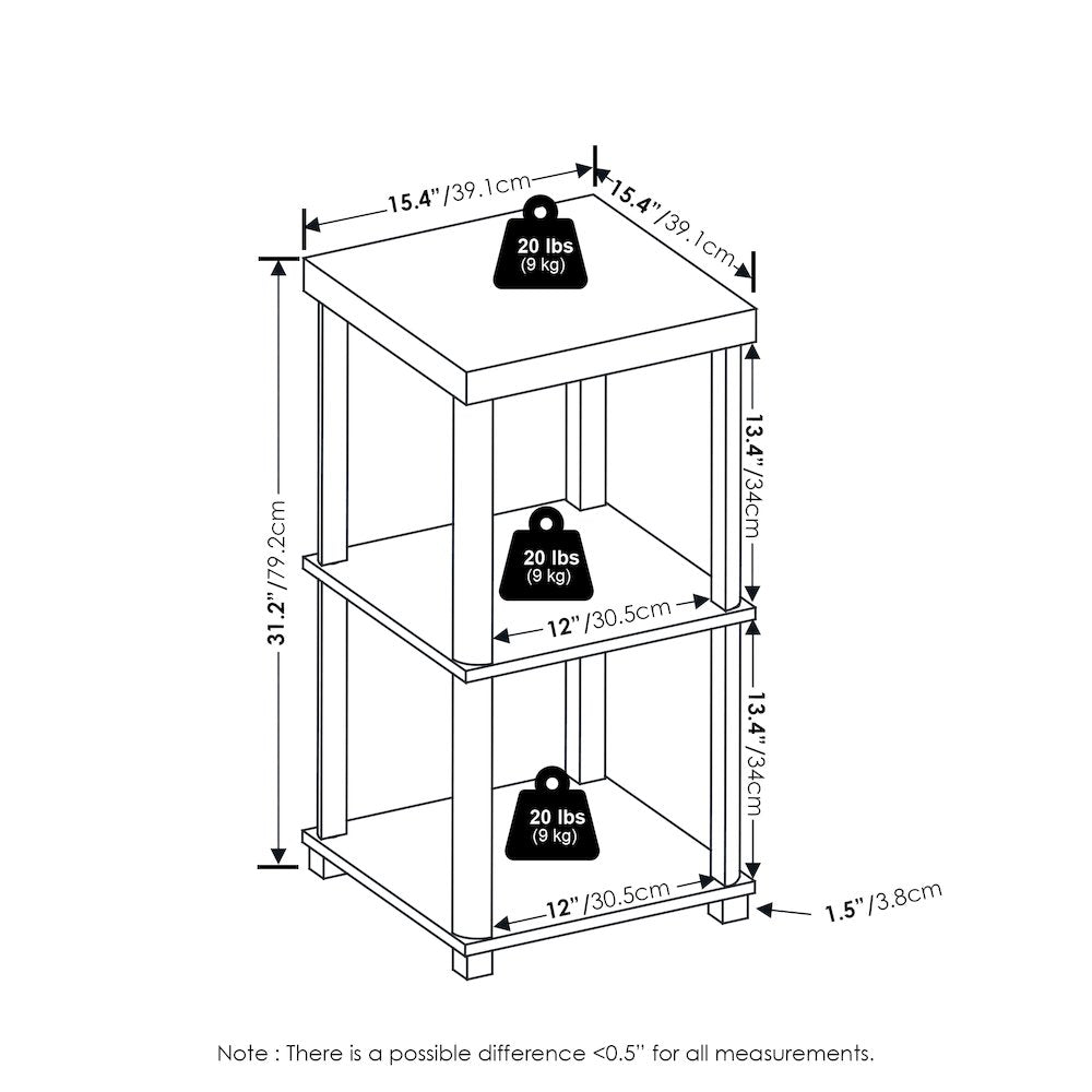 Turn-N-Tube Classic 3-Tier End Table, Side Table, Espresso/Black