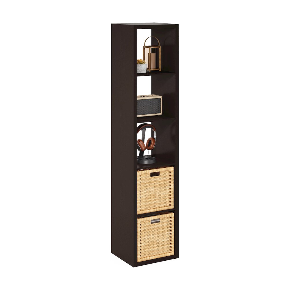 Cubicle Open Back Decorative Verticle Cube Storage Organizer, 5-Cube, Dark Oak