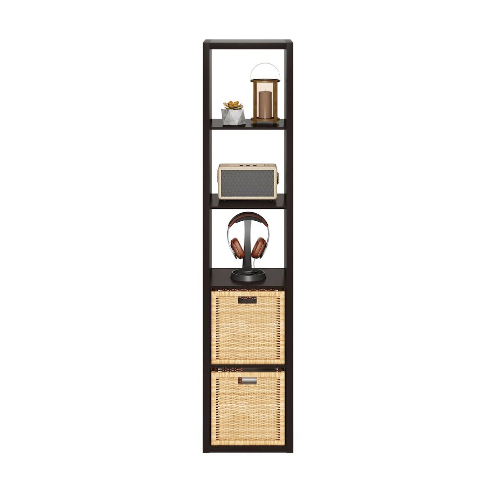 Cubicle Open Back Decorative Verticle Cube Storage Organizer, 5-Cube, Dark Oak