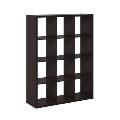 Cubicle Open Back Decorative Cube Storage Organizer, 12-Cube, Dark Oak