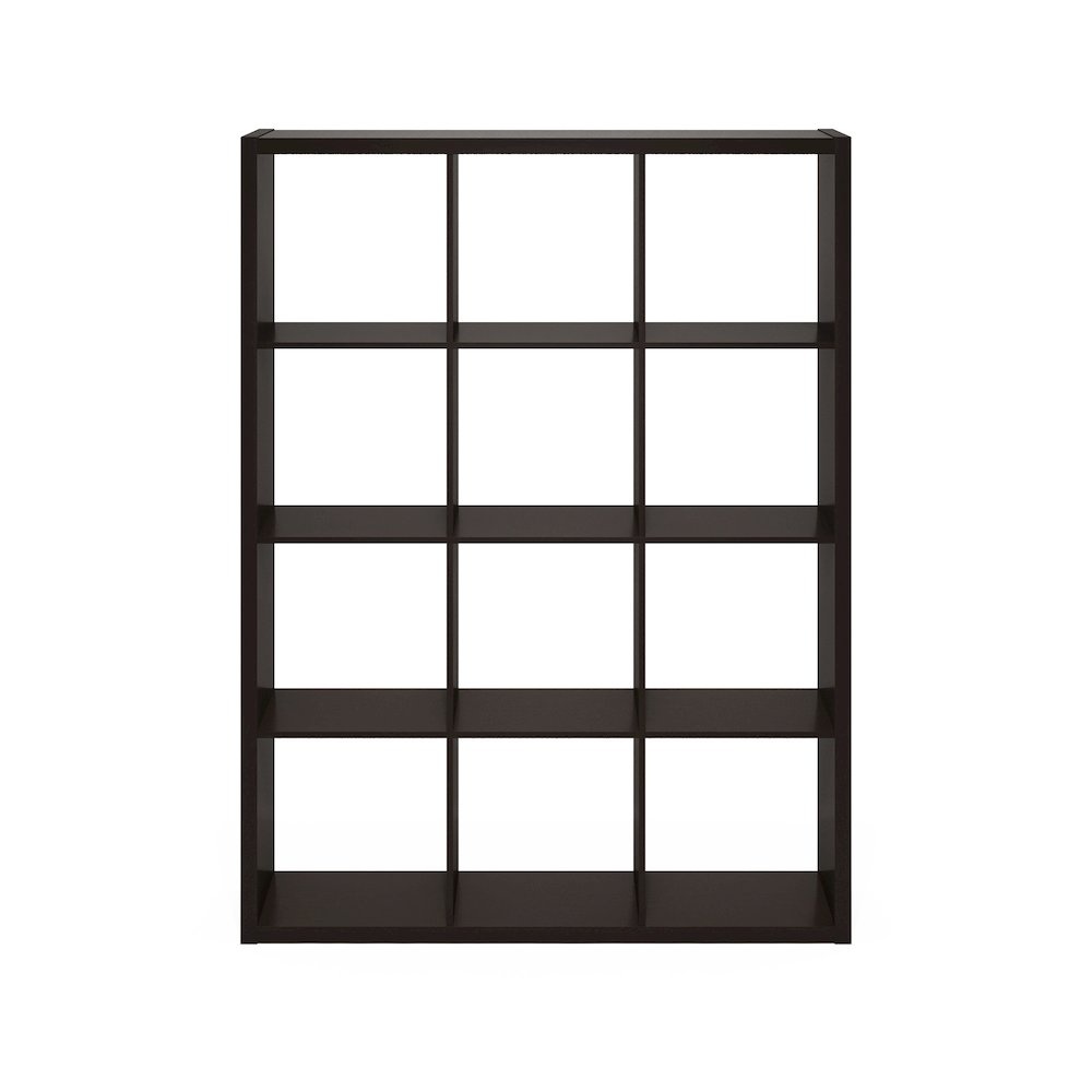 Cubicle Open Back Decorative Cube Storage Organizer, 12-Cube, Dark Oak