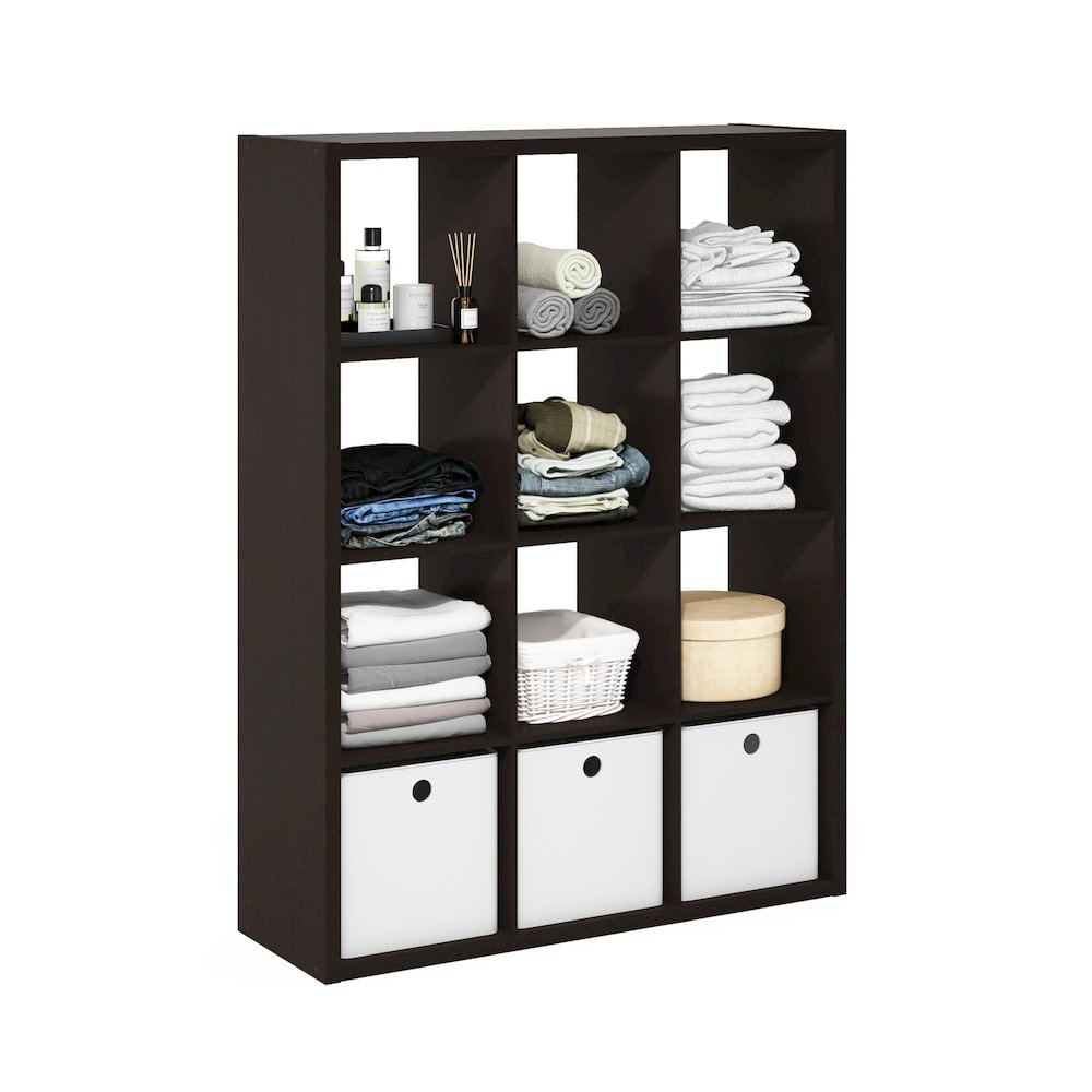 Cubicle Open Back Decorative Cube Storage Organizer, 12-Cube, Dark Oak