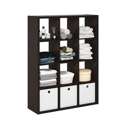 Cubicle Open Back Decorative Cube Storage Organizer, 12-Cube, Dark Oak
