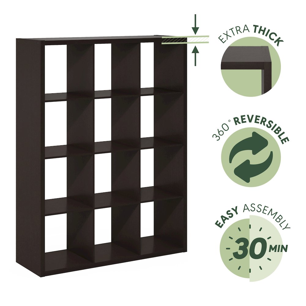 Cubicle Open Back Decorative Cube Storage Organizer, 12-Cube, Dark Oak