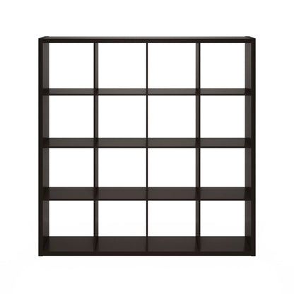 Cubicle Open Back Decorative Cube Storage Organizer, 16-Cube, Dark Oak