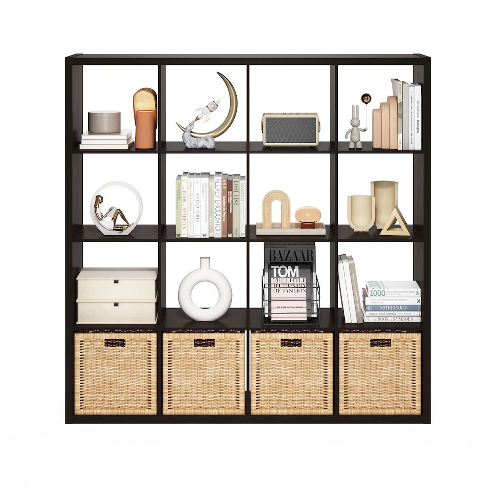 Cubicle Open Back Decorative Cube Storage Organizer, 16-Cube, Dark Oak