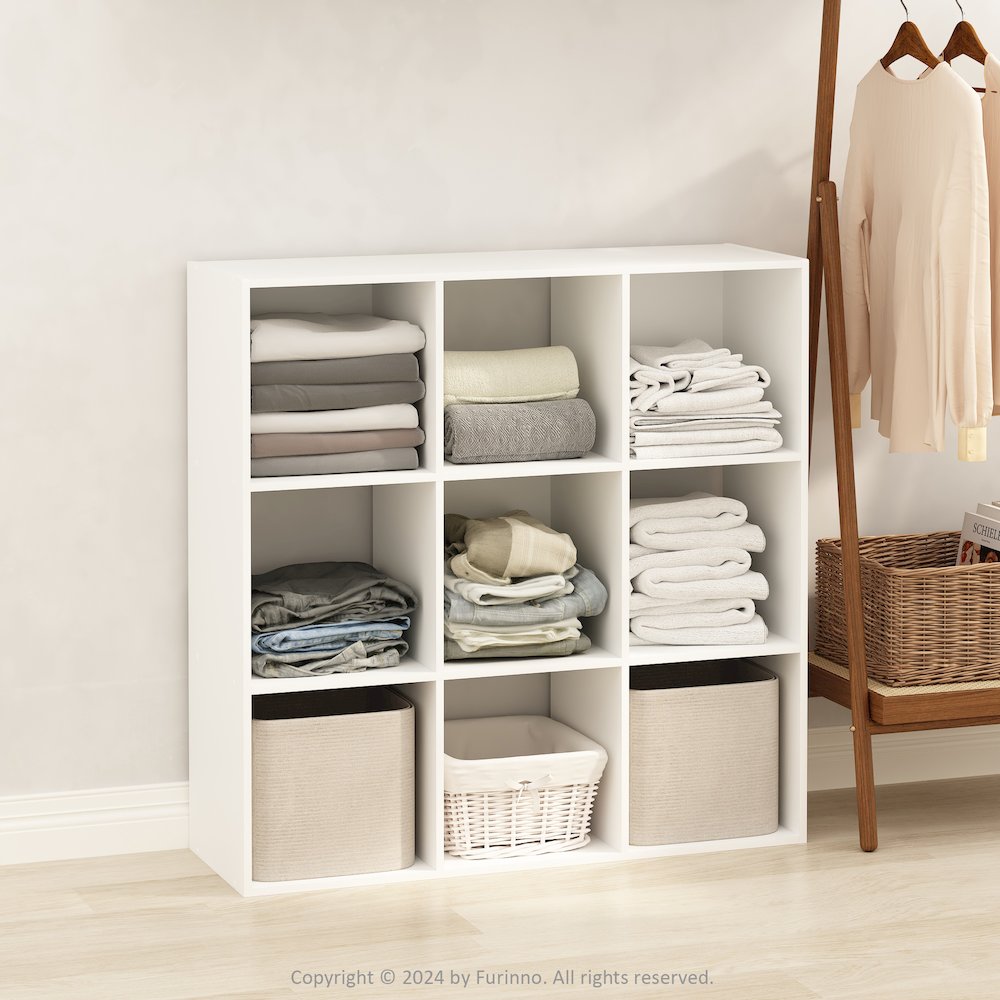 Multipurpose Clothing & Closet Storage Organizer Shelf, 9-Cube, White