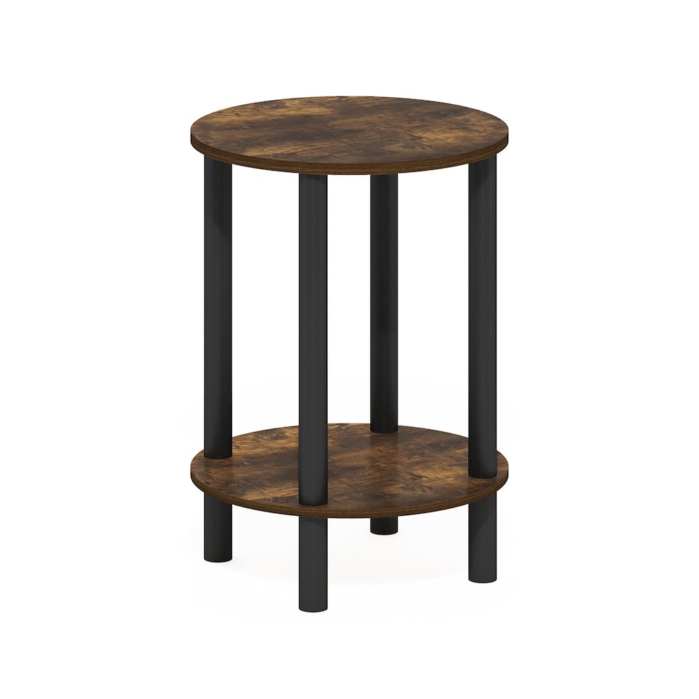 2-Tier Round Wooden End Table, Side Table, Amber Pine/Black