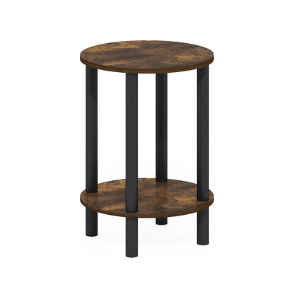 2-Tier Round Wooden End Table, Side Table, Amber Pine/Black