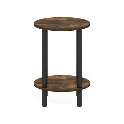 2-Tier Round Wooden End Table, Side Table, Amber Pine/Black