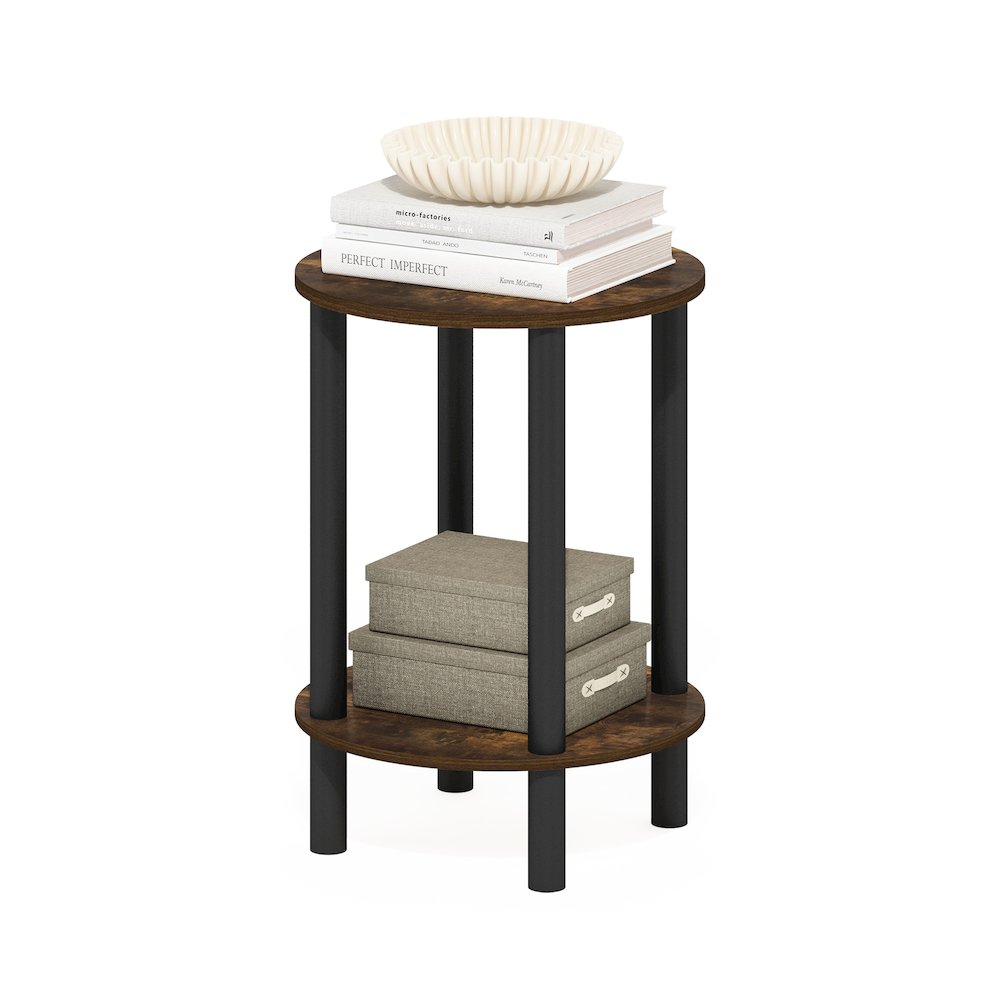 2-Tier Round Wooden End Table, Side Table, Amber Pine/Black