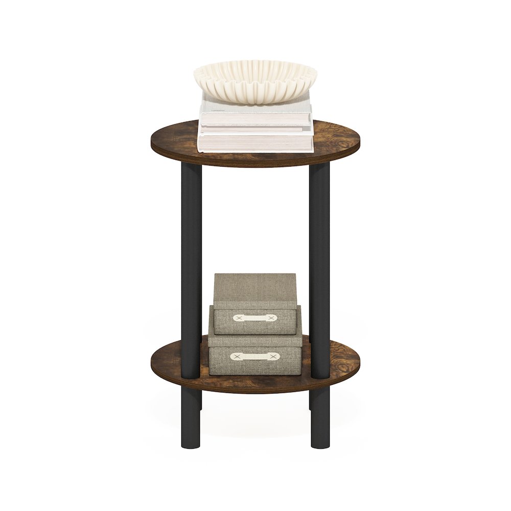 2-Tier Round Wooden End Table, Side Table, Amber Pine/Black