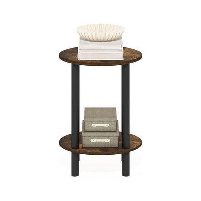 2-Tier Round Wooden End Table, Side Table, Amber Pine/Black
